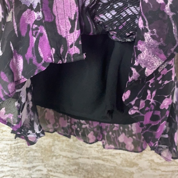 JM collection Petite Black/Purple Floral Print Semi Shear Blouse Size 8P - Picture 7 of 14